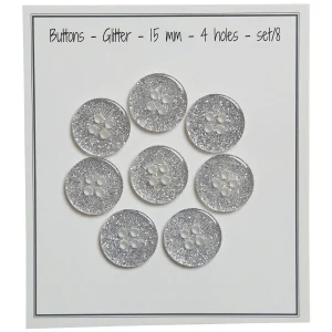 Glitter Knappar - Silver - Flera Storlekar