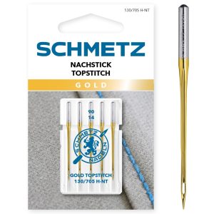 Topstitchnål GOLD 90 för tjockare tyger 5st